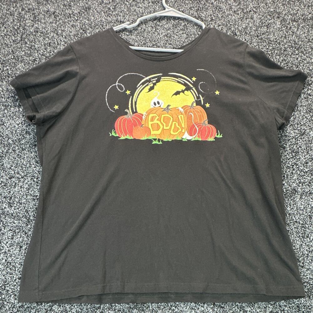 Halloween Boo Pumpkin Ghost Graphic T-Shirt Black 3XL Cotton Crew Neck